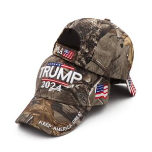 Trump Hat 2024 MAGA Hat Embroidered Keep America Great Donald Trump Slogan USA Adjustable Camo Baseball Cap for Woman Men