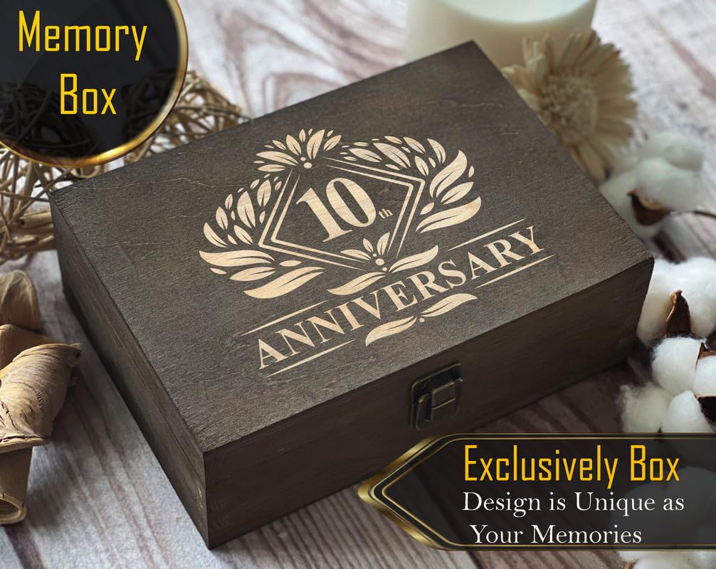 10th Anniversary Commemorative Wooden Box - Engraved Decade Milestone, Perfect for Couples