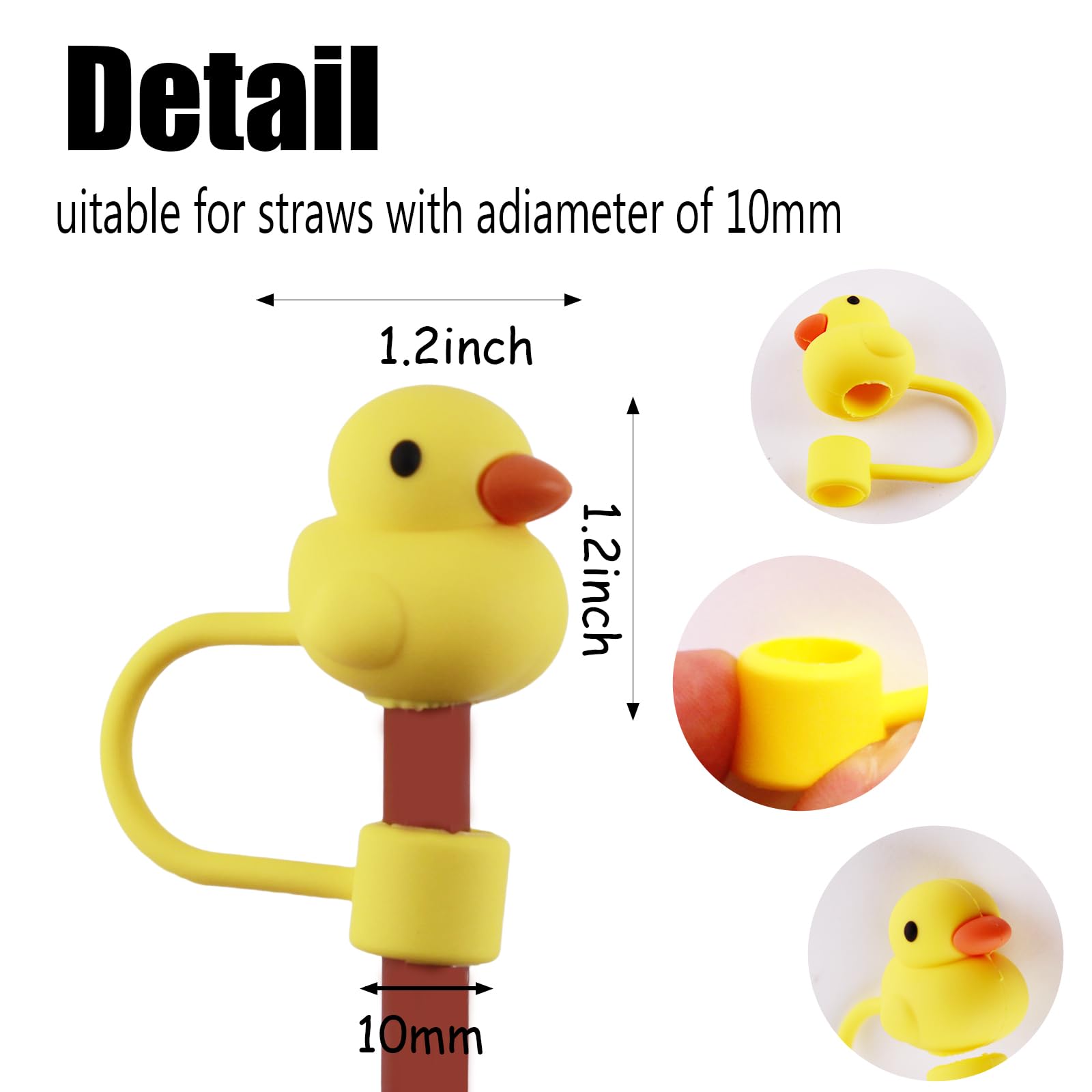 6Pcs Straw Cover Cap for Stanley Cup,Mini Duck Silicone Straw Topper 10mm 0.4in Compatible with 30&40 Oz Tumbler with Handle,Dust-Proof Reusable Straw Tips Lids