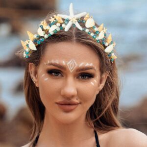 BARTOSI Boho Starfish Bride Wedding Tiaras and Crowns Gold Seashell Bridal Headbands Sea Star Beach Wedding Headwear for Women