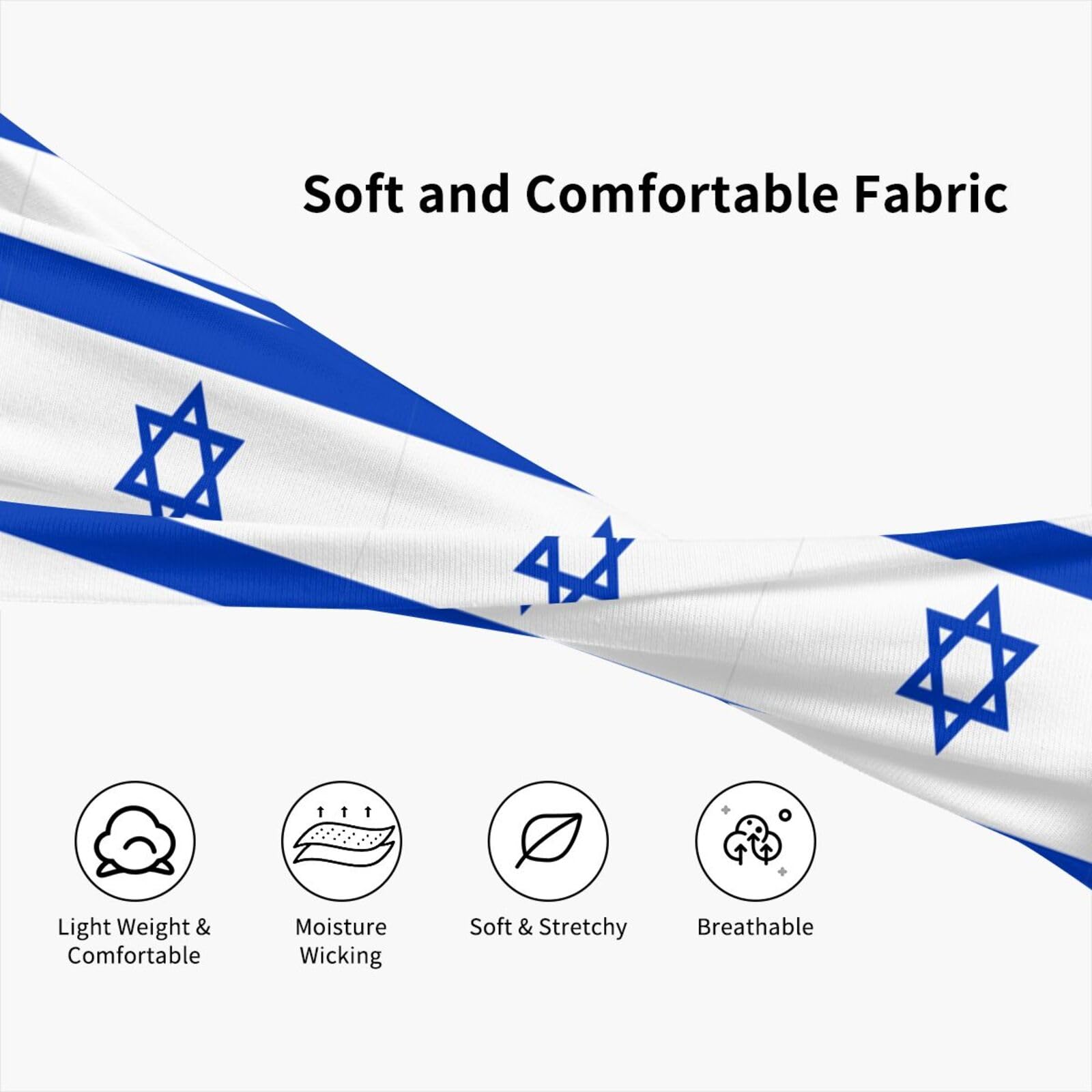 Flag of Israel Sports Sweatband Head Bands for Women Men - Moisture Wicking and Non-Slip Athletic National Flags Headbands for Running, Yoga, Workout, Fitness and Gym