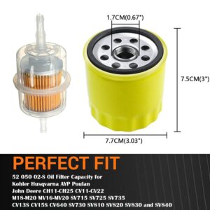 52 050 02 Oil Filter with Fuel Filter for Kohler M18 - M20, CV11 - CV22, CH11 - CH16, SV600 SV610 SV620 SV730 SV830 Engine 52-050-02-S 25-050-34-S 52-050-02-S1 Lawn Mower