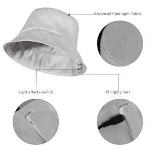 LED Hat Rave Bucket Hat, Light up Crazy Hat 7 Colors Party Hat, Fiber Optic Fabric Glow in The Dark Hat for Men and Women USB Rechargeable Festival Gear