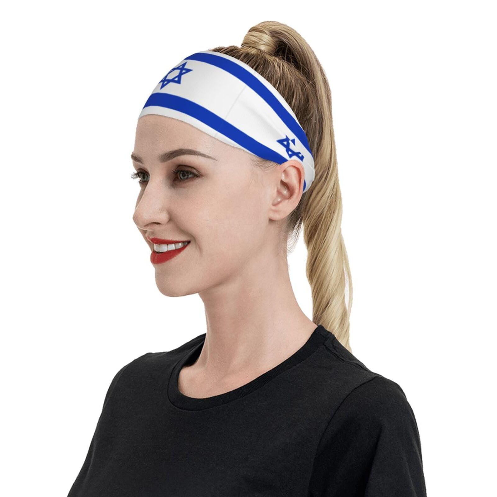 Flag of Israel Sports Sweatband Head Bands for Women Men - Moisture Wicking and Non-Slip Athletic National Flags Headbands for Running, Yoga, Workout, Fitness and Gym