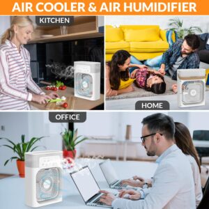 Portable Ice Fan Air Cooler With water For Frost Cube Fan, 3 In 1 Mist Mini Evaporative Cooling Fan with LED, Timer, 3 Wind Speeds 3 Spray Modes for Home Office Bedroom Table and Desktop