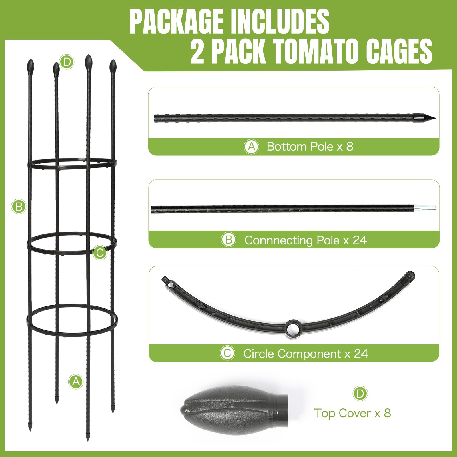 Joyhalo 2 Pack Tomato Cage Metal, Up to 61 inches Tomato Cages for Garden heavy duty garden stakes support plants length adjustable Tomato Trellis for climbing plants vegetables flowers cucumber peony