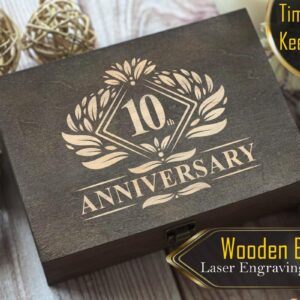 10th Anniversary Commemorative Wooden Box - Engraved Decade Milestone, Perfect for Couples