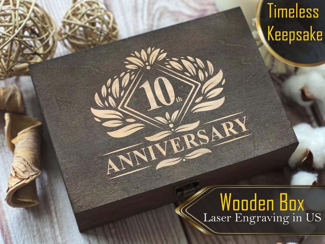 10th Anniversary Commemorative Wooden Box - Engraved Decade Milestone, Perfect for Couples