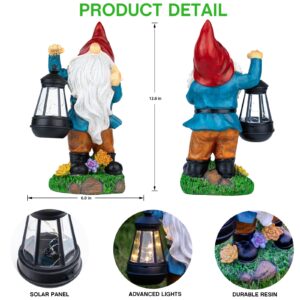 Candieslife Solar Garden Statue Lights Gnome Figurine with Solar Lantern, Outdoor Garden Succulent Ornaments Waterproof Decoration for Outside Patio Yard Lawn Decor