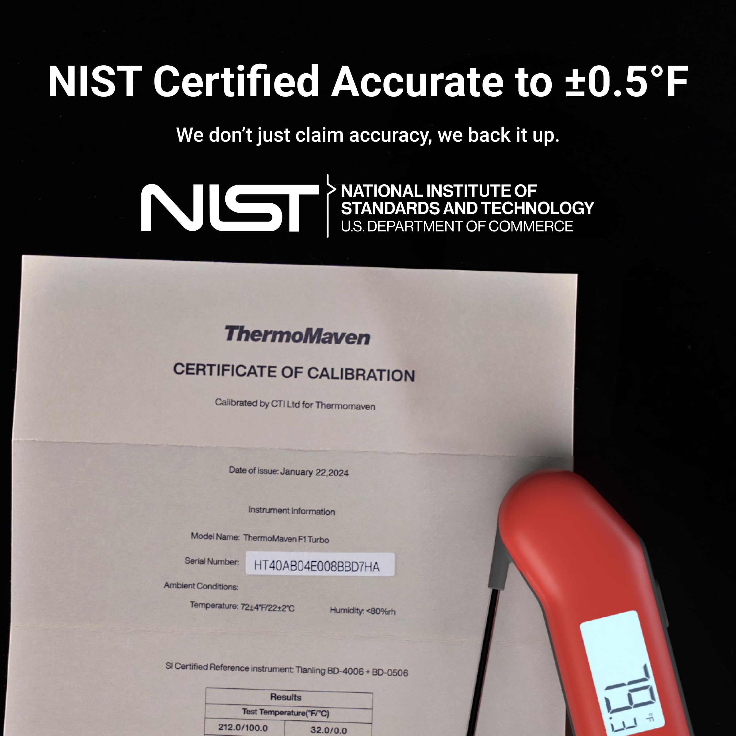 ThermoMaven ProfessionaI Meat Thermometer Digital, 3X Faster 0.5 Sec Instant Read, NIST Certified Accuracy ±0.5°F, 100% Waterproof, Auto-Rotating Bright Display, for Candy/Grill/BBQ, Red & Gray