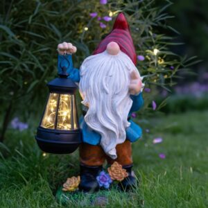 candieslife solar garden statue lights gnome figurine with solar lantern, outdoor garden succulent ornaments waterproof decoration for outside patio yard lawn decor