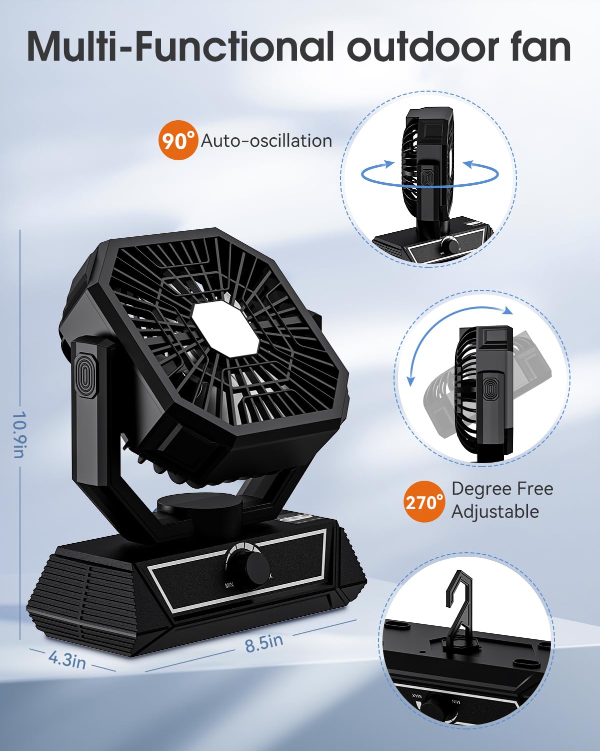 Portable Fan Rechargeable, 20000mAh Battery Powered Fan with LED Lantern, Table Fan, Camping Essentials, USB C Battery Operated Camping Fan for Travel, Picnic, Barbecue, Fishing, Office, Home