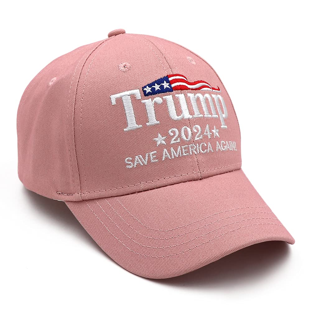 Trump 2024 Hat MAGA Hat Embroidered Save America Again Donald Trump Slogan USA Adjustable Pink Baseball Cap for Woman Men