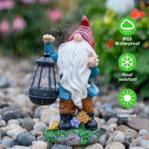 Candieslife Solar Garden Statue Lights Gnome Figurine with Solar Lantern, Outdoor Garden Succulent Ornaments Waterproof Decoration for Outside Patio Yard Lawn Decor