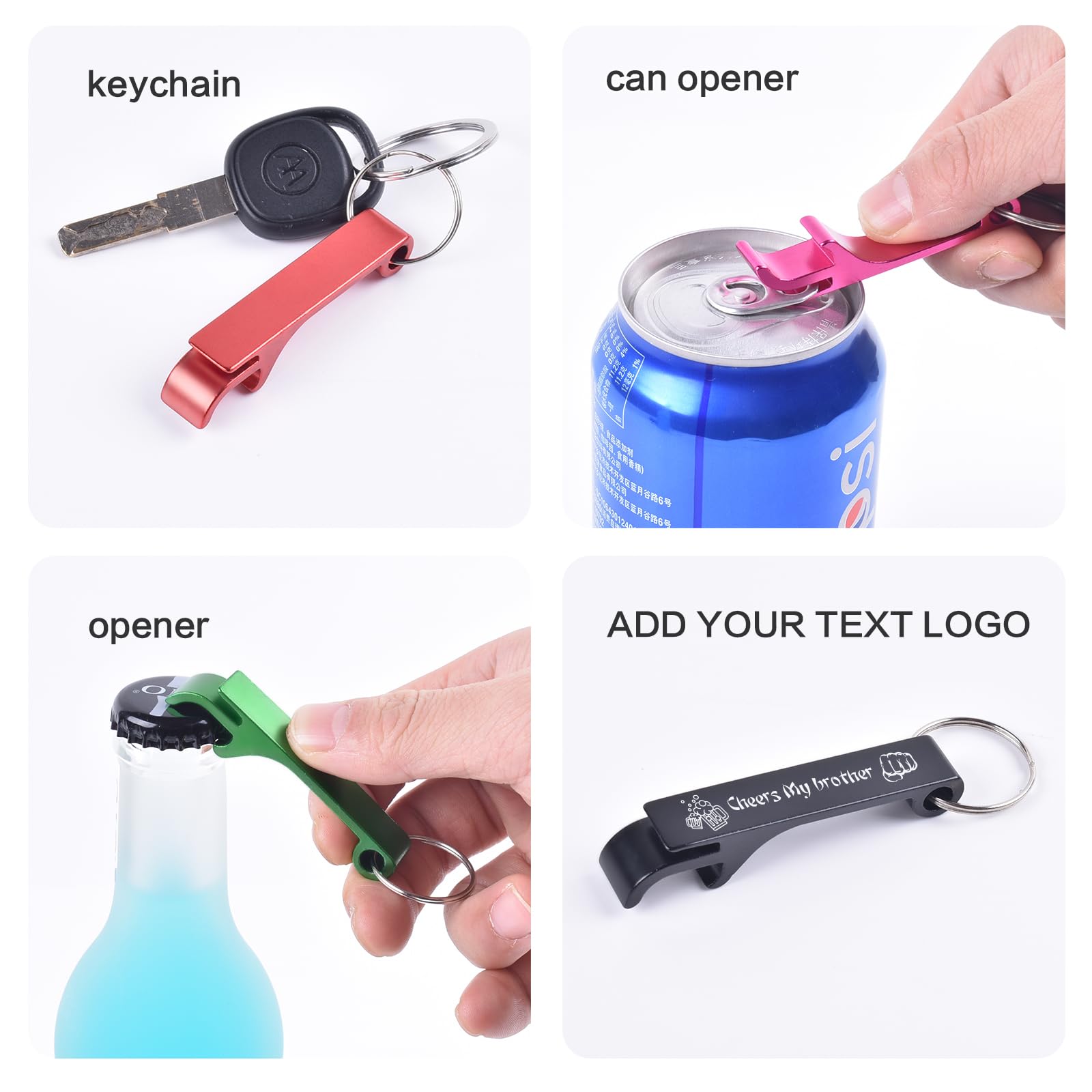 100pcs Personalized Bottle Opener Keychain Bulk, Custom Text/Logo/Photo