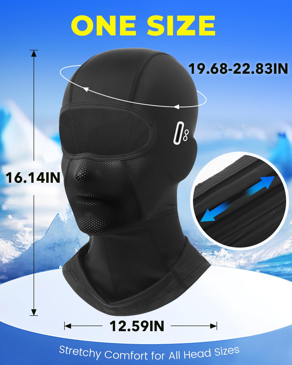 Balaclava Face Mask with Glasses Holes for Men Women Summer Cooling Shiesty Mask Sun UV Protection for Motorcycle Ski Work Black