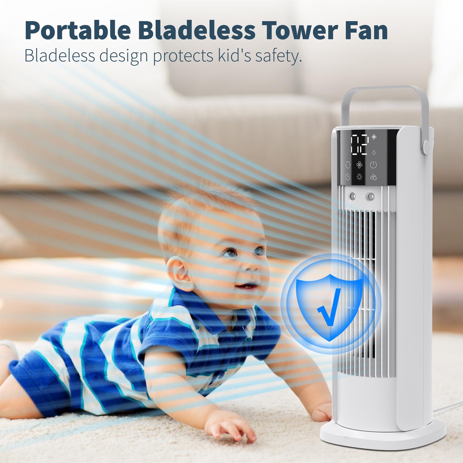 XIUREI 16'' Tower Fan, Misting Fan with 700ml Tank, 90° Oscillating Fan w/Remote, Bladeless Desk Fan, 4 Speeds, Timer, Cooling Fan for Bedroom, Desk, Table, Office, Room