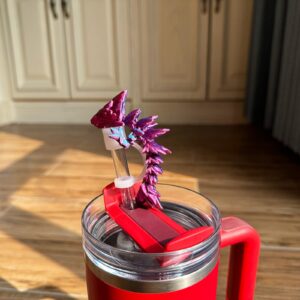 MITCHENIFY Dragon Straw Cover Cap Compatible with Stanley 30 & 40oz Straw Cup, Silicone Straw topper with 3D Printed Dragon, Cool Tumbler Accessories (Blue-Purple), Halloween Decorations