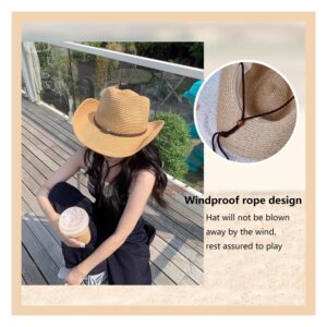 Straw Cowboy Hats Straw Cowgirl Hat Wide with Shapeable Wide Brim Foldable Vacation Beach Sun Hat for Women Men,Khaki