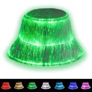 LED Hat Rave Bucket Hat, Light up Crazy Hat 7 Colors Party Hat, Fiber Optic Fabric Glow in The Dark Hat for Men and Women USB Rechargeable Festival Gear