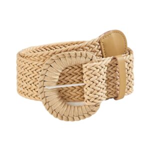 septcity woven belts for women, boho women's belts for dresses and jeans, rattan belts gift for birthday christmas mother's day (cream with d ring)