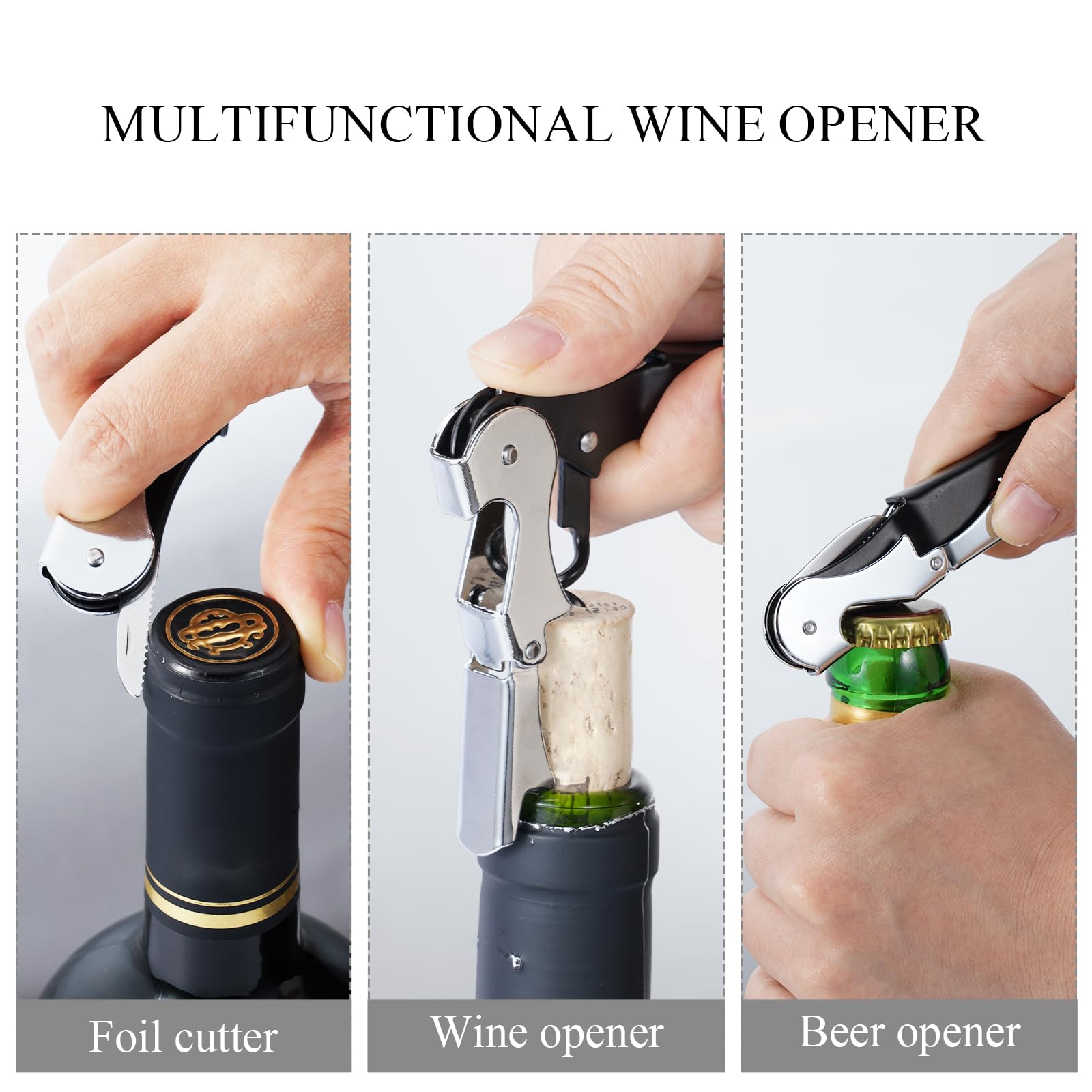 Flezoo 4PCS Wine Key Corkscrew - Stainless Steel Wine Opener with Foil Cutter, Double Hinged Cork Screw Wine Bottle opener, Professional Bar Accessories Wine Key for Servers, Bartenders