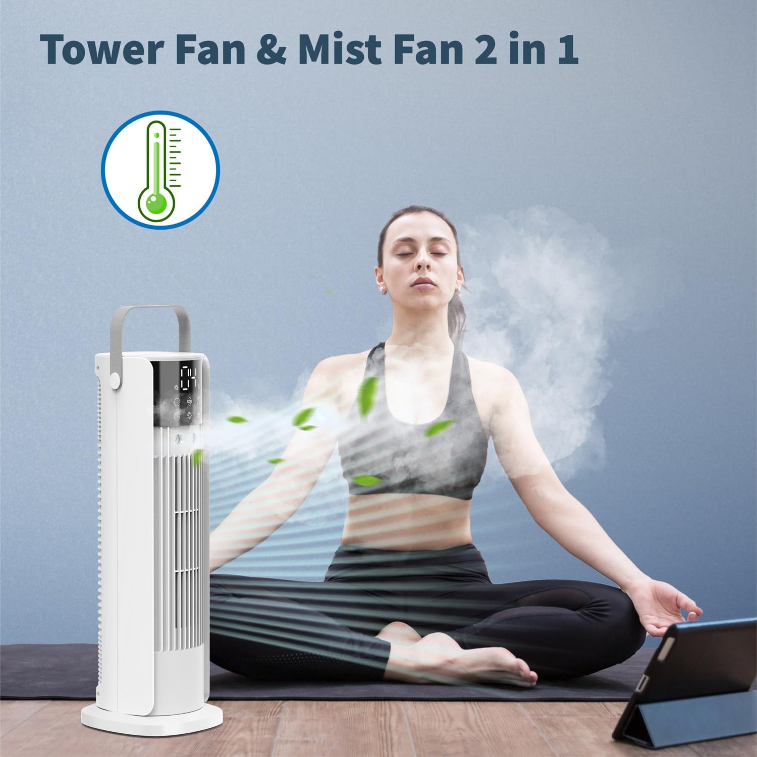 XIUREI 16'' Tower Fan, Misting Fan with 700ml Tank, 90° Oscillating Fan w/Remote, Bladeless Desk Fan, 4 Speeds, Timer, Cooling Fan for Bedroom, Desk, Table, Office, Room