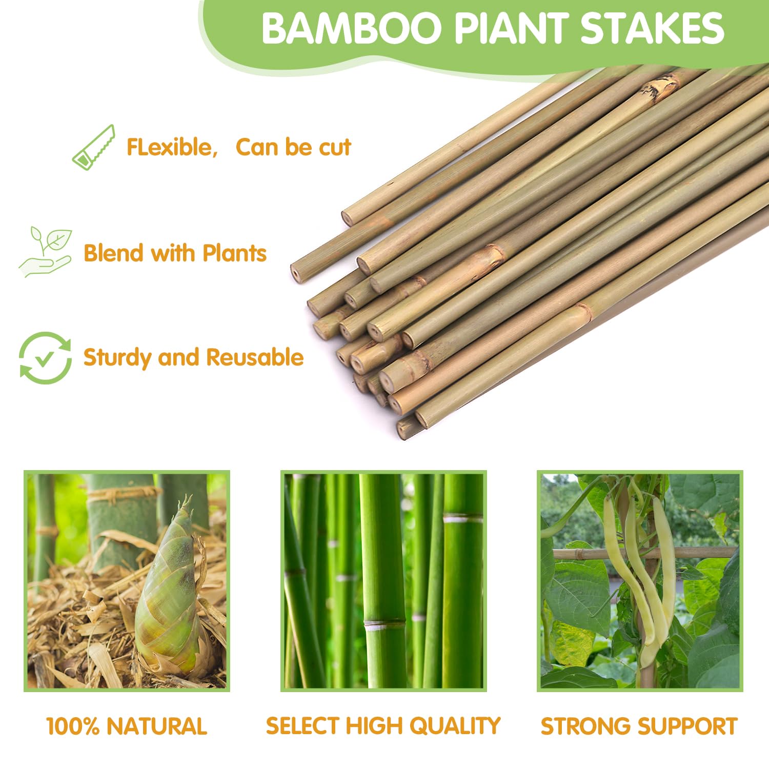 Plant Stakes,4FT Longer Sturdy Natural Bamboo Garden Stakes,GAGINANG 25Pcs Bamboo Sticks Trellis Support for Tomato, Vegetables Beans Trees Climbing Plants