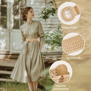 SeptCity Woven Belts for Women, Boho Women's Belts for Dresses and Jeans, Rattan Belts Gift for Birthday Christmas Mother's Day (Cream with D Ring)