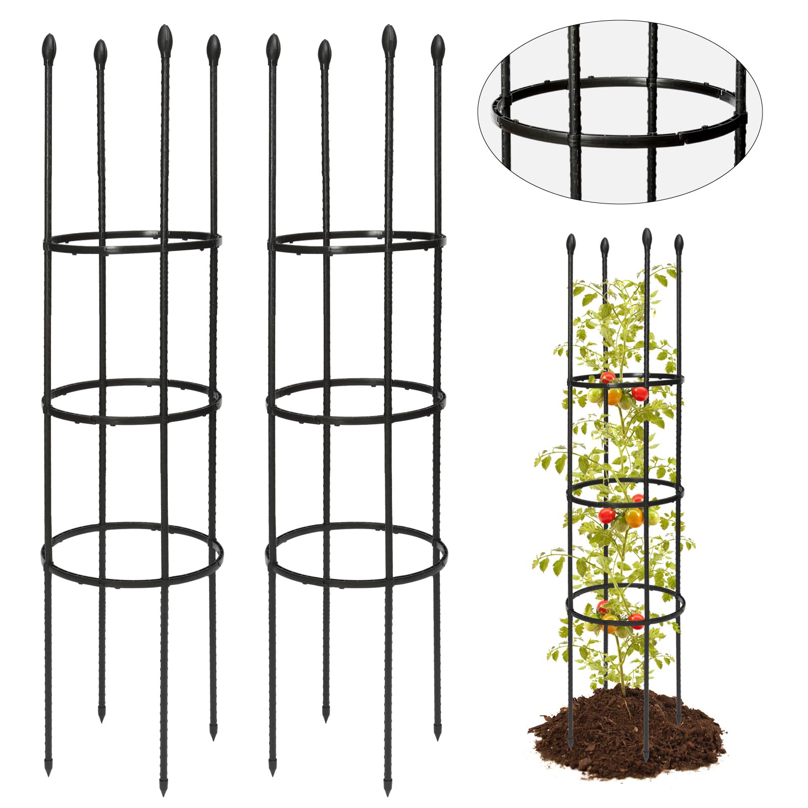 Joyhalo 2 Pack Tomato Cage Metal, Up to 61 inches Tomato Cages for Garden heavy duty garden stakes support plants length adjustable Tomato Trellis for climbing plants vegetables flowers cucumber peony