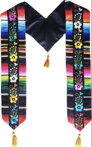 kr banners & co. mexican serape stole for graduation, embroidered flowers, latin ethnicity, roots and pride, ideal for 2024 graduate