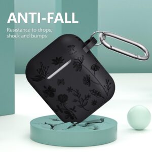 DXITROMI Compatible with Airpods Case - Flower Engraved Soft Silicone Case for Airpods 2nd Generation Case - Cute Case for Airpods Case 1st/2nd Generation with Cleaner Kit & Keychain (Black)