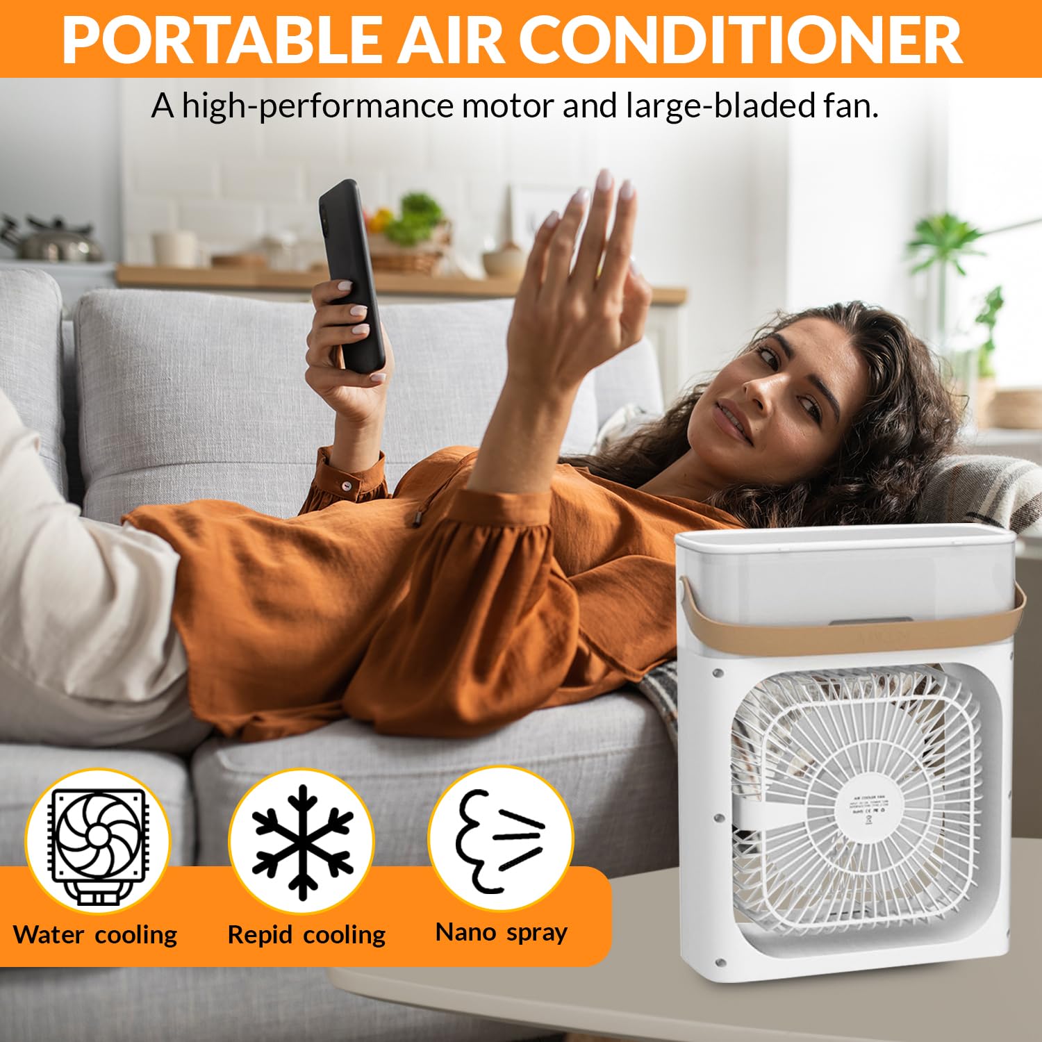 Portable Ice Fan Air Cooler With water For Frost Cube Fan, 3 In 1 Mist Mini Evaporative Cooling Fan with LED, Timer, 3 Wind Speeds 3 Spray Modes for Home Office Bedroom Table and Desktop