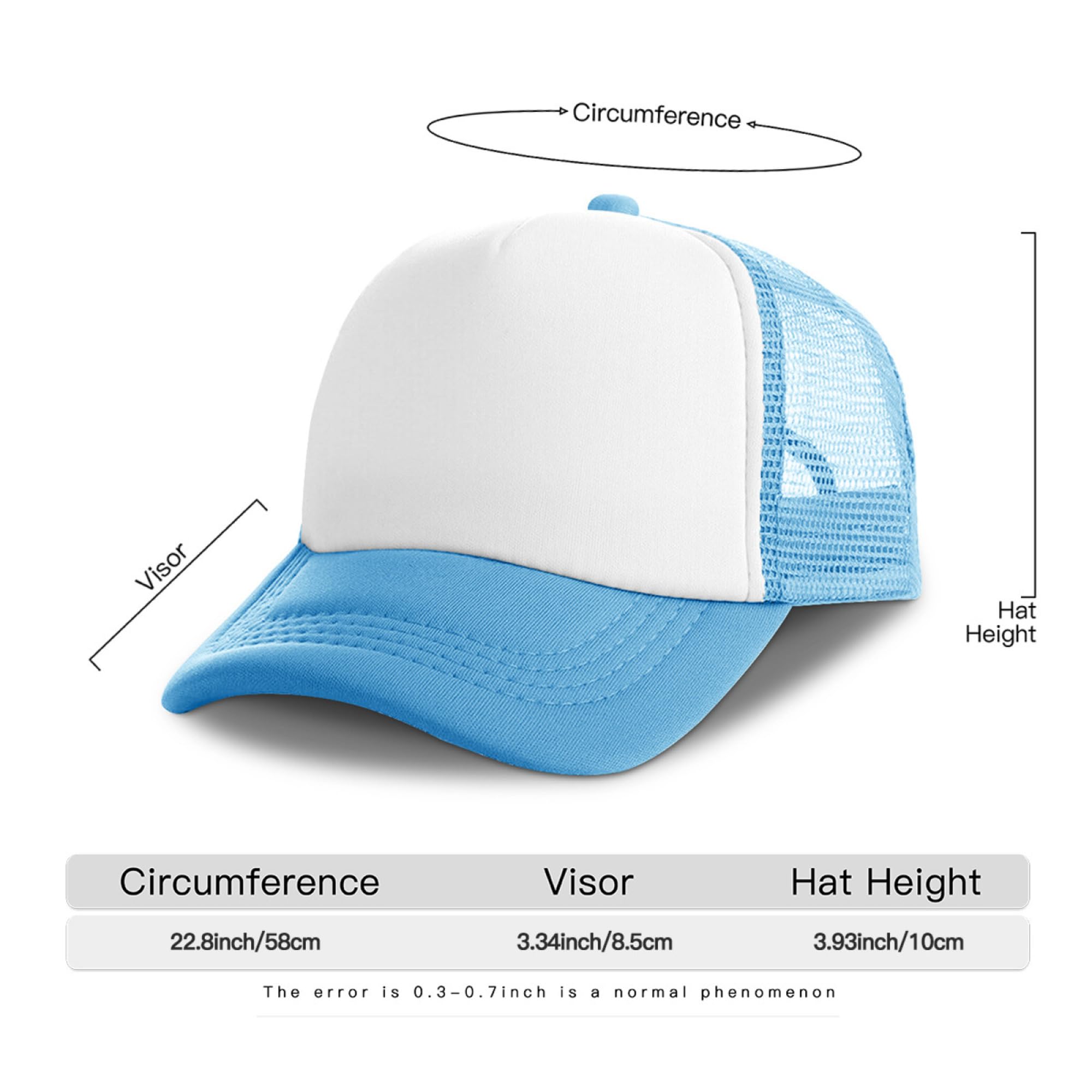 Generic Custom Hats Custom Dad Hat Add Text Logo Photo Adjustable Classic Outdoor Sports Custom Hat for Men Light Blue Mesh Hat