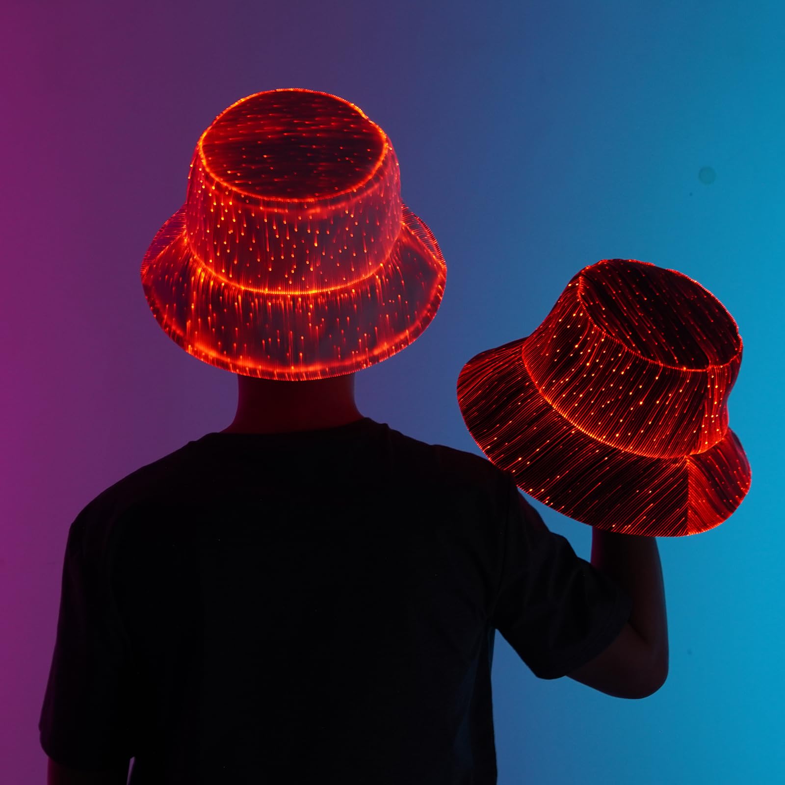 LED Hat Rave Bucket Hat, Light up Crazy Hat 7 Colors Party Hat, Fiber Optic Fabric Glow in The Dark Hat for Men and Women USB Rechargeable Festival Gear