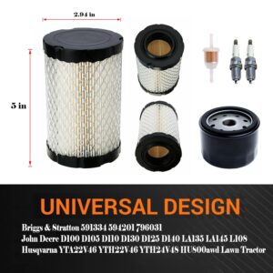 796031 Air Filter Tune Up Kit for Husqvarna YTH22V46 YTH24V48 YTH24V54 YTA24V48 YTA22V46 HU800awd John Deere D100 D105 D110 D130 D125 D140 LA135 LA145 L108 Lawn Mower Tractor