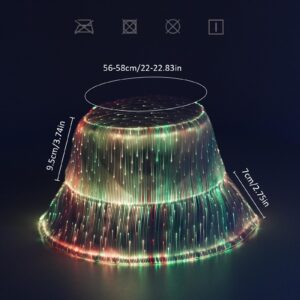 LED Hat Rave Bucket Hat, Light up Crazy Hat 7 Colors Party Hat, Fiber Optic Fabric Glow in The Dark Hat for Men and Women USB Rechargeable Festival Gear