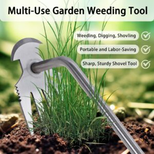 Weed Puller Tool, Uprooting Weeding Tools Gardening with 4 Teeth, Ergonomic Rubber Handle Manual Weeder Multifunctional Hand Weed Puller Tool for Yard, Farm, Garden Weeding and Planting