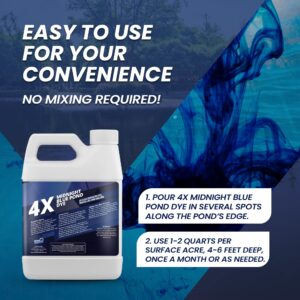 Midnight Blue Pond Dye 4X Concentrate, Dark Natural Looking Blue Pond Dye for Beautiful, Deep Blue Pond, Super Concentrate Pond Dye Blue, Protects Against Sunlight, Safe for Fish & Wildlife, 32 oz