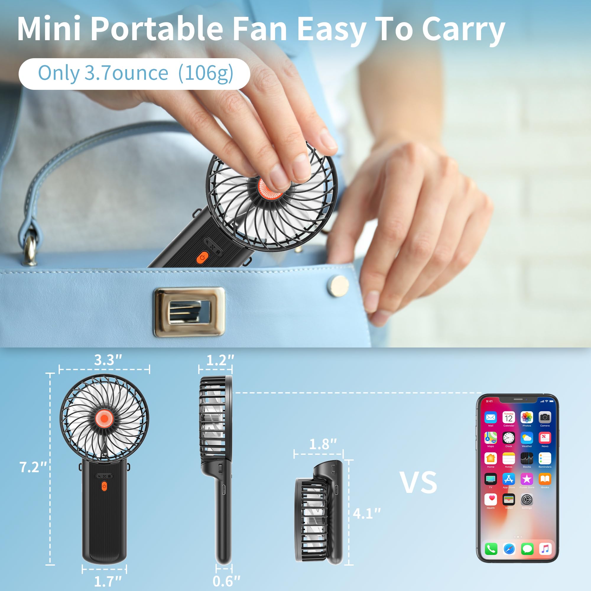 ISFOFO Mini Handheld Fan 2 Pack, Portable Hand Held Fan for Travel 4 Speeds, Cooling Personal Fans USB Rechargeable Battery Operated, 180° Foldable Travel Small Fan for Outdoor Beach Camping Office