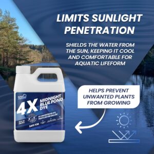 Midnight Blue Pond Dye 4X Concentrate, Dark Natural Looking Blue Pond Dye for Beautiful, Deep Blue Pond, Super Concentrate Pond Dye Blue, Protects Against Sunlight, Safe for Fish & Wildlife, 32 oz