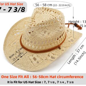 Melesh Adult Straw Sun Beach Western Cowgirl Cowboy Hat for Women (US, Alpha, One Size, Beige)