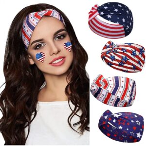 iddfeve 4pcs 4th of july headbands for women, wide knot patriotic independence day holiday hair band, usa flag star hair accessory (star)