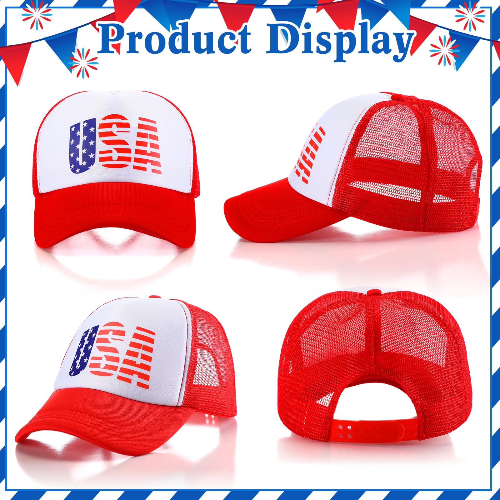 Jiuguva 2 Pieces USA Cap Baseball American Flag Trucker Cap Retro Funny Hat Adjustable Mesh Adult Hat for Women Men Red, Navy