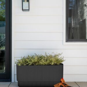 Veradek Demi Series Long Planter for Porch, Patio, Backyard | Durable Plastic-Concrete Material | Modern Décor for Shrubs, Flowers