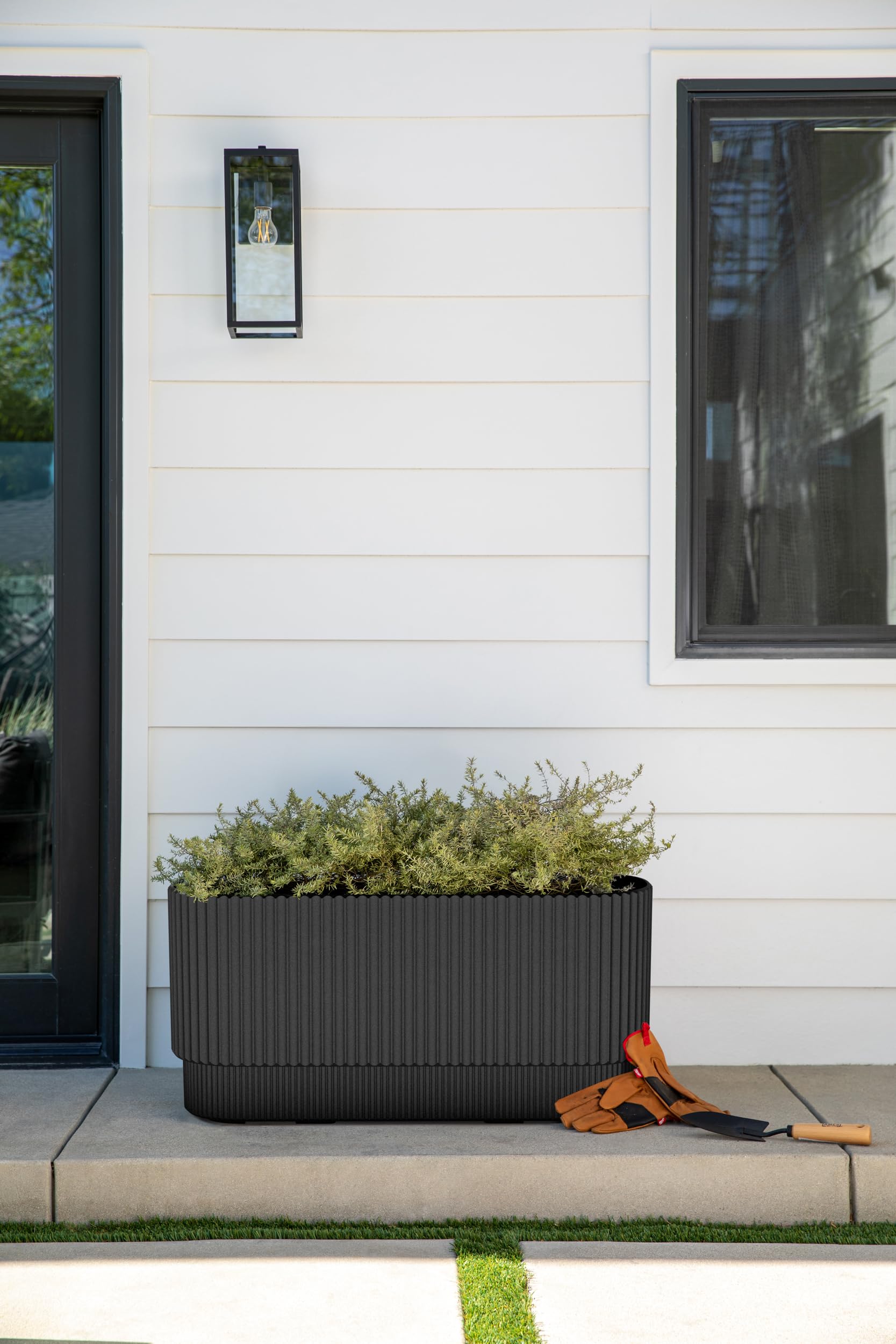 Veradek Demi Series Long Planter for Porch, Patio, Backyard | Durable Plastic-Concrete Material | Modern Décor for Shrubs, Flowers