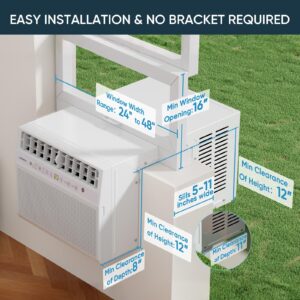 Upstreman 8100 BTU Window Air Conditioner, Cools up to 380 Sq. Ft, Full View, With Open Window Flexibility, Energy Saving, Remote Control (Fits up to 11" Wide Window Sill)-N2