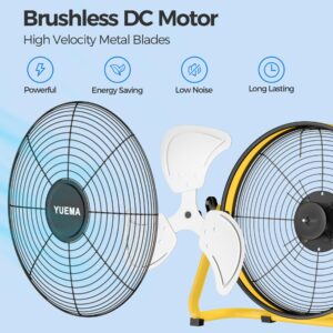 YUEMA Battery Operated Floor Fan - Rechargeable Powered Fan Cordless High Velocity Metal Blade Portable Fan for Camping Travel Patio Tent Indoor Outdoor Fan 12 Inch 360 Degree Manual Tilt 12 Speed