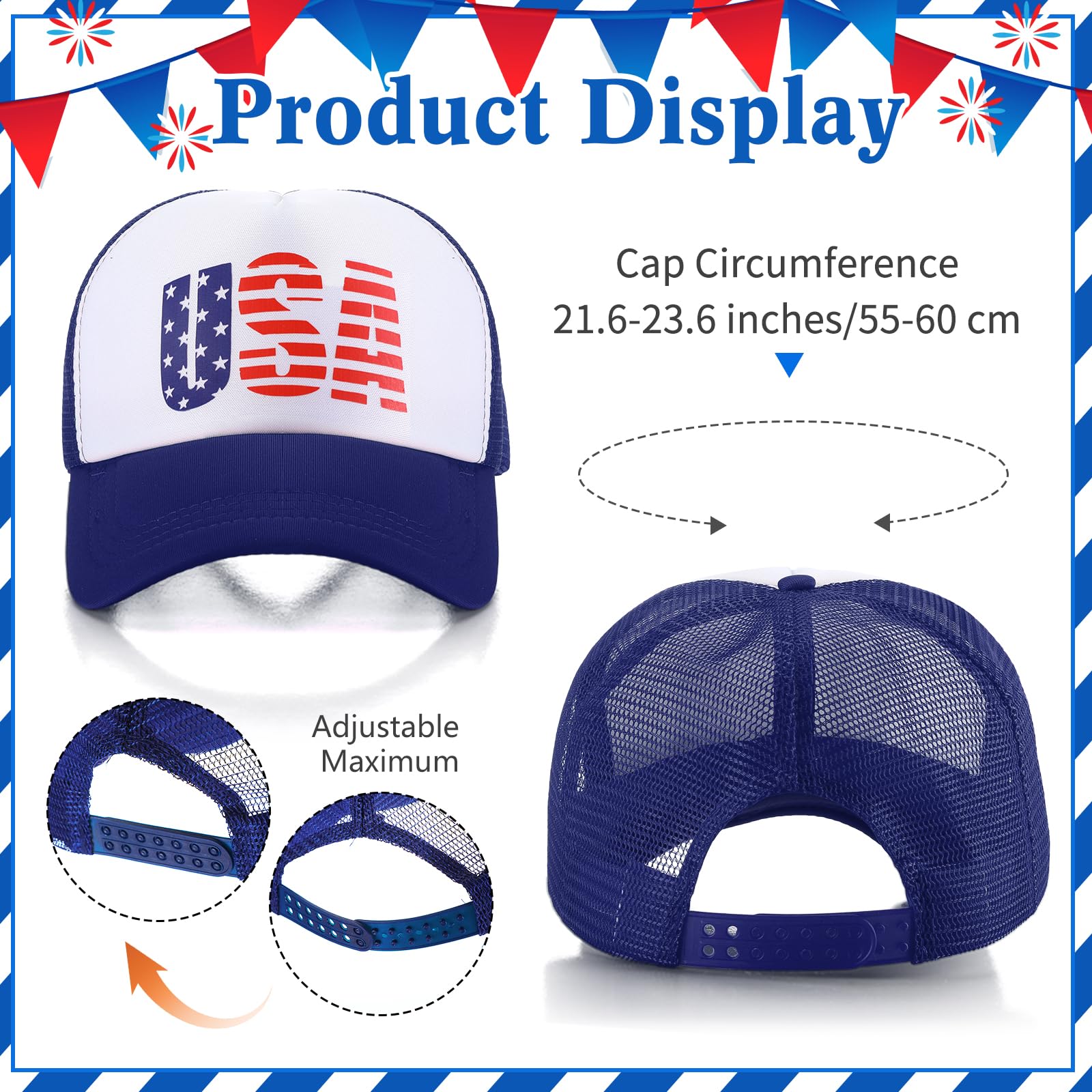 Jiuguva 2 Pieces USA Cap Baseball American Flag Trucker Cap Retro Funny Hat Adjustable Mesh Adult Hat for Women Men Red, Navy