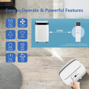 10000Btu Portable Air Conditioner with Remote Control,Quiet AC Unit 450 Sq. Ft Coverage, 3-in-1 Functions,24 Hour Timer, Window Installation Kit for Home,Office White